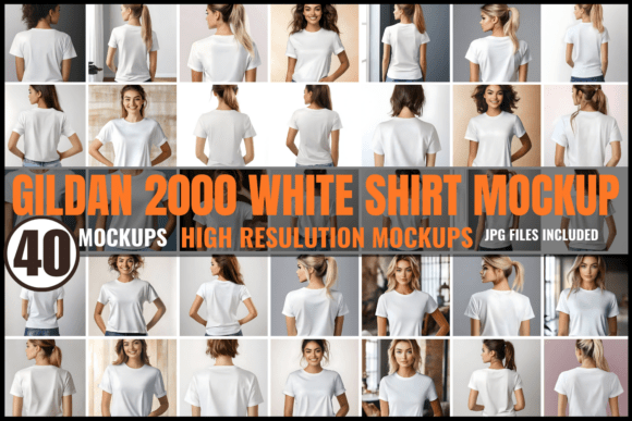 Download Gildan 2000 White Shirt Mockup Bundle - 200 Collection