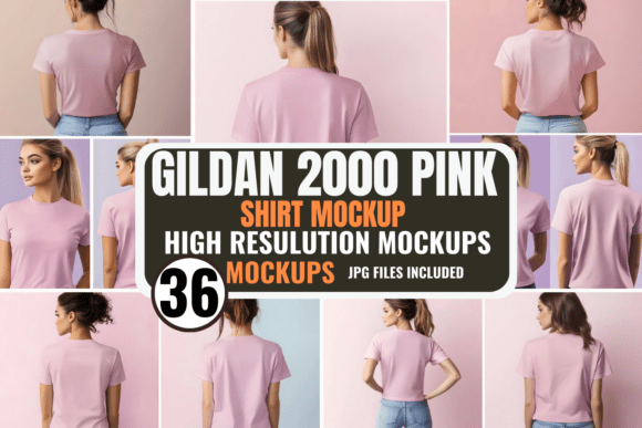 Download Gildan 2000 Pink Shirt Mockup Bundle - 200 Collection