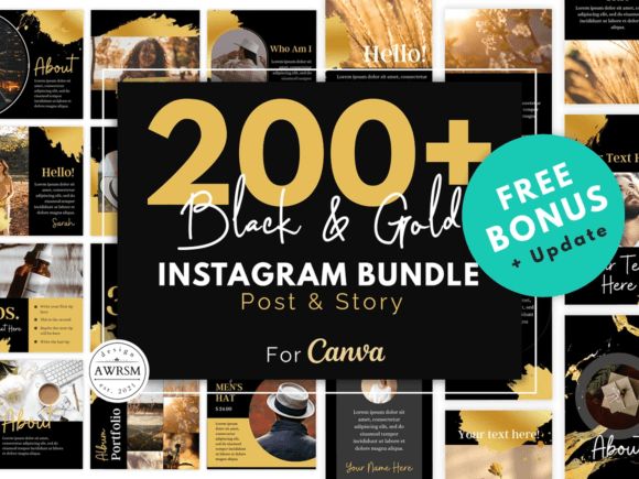 Download 200 Black Gold Instagram Template Bundle - 200 Collection