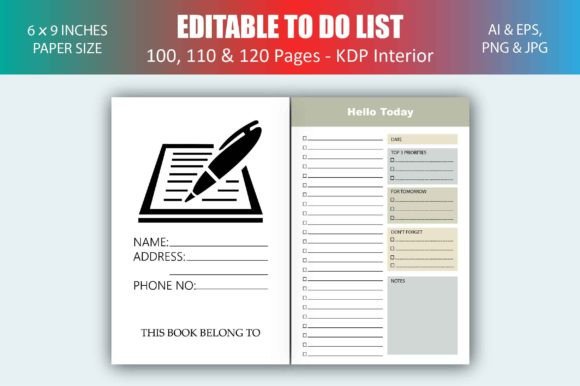 Download Editable to Do List - KDP Interior - To do list Collection