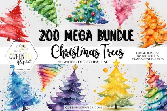 Download 200 Watercolor Christmas Trees Clipart - Premium Resources